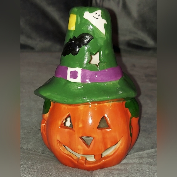 NIB TEA LIGHT HALLOWEEN CANDLE HOLDERS CERAMIC HAND-CRAFTED BUNDLE & CANDY BOWL - Picture 6 of 16